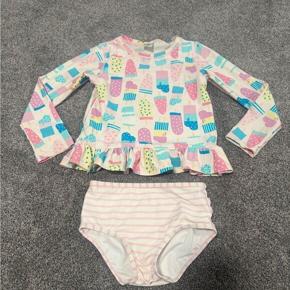 RuffleButts Popsicle Theme Rashgaurd Bikini Set with Ruffles Sz 7 - Picture 1 of 4